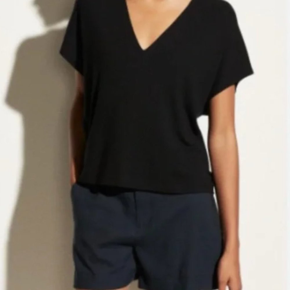 Black V-Neck Short Sleeve Women's Top